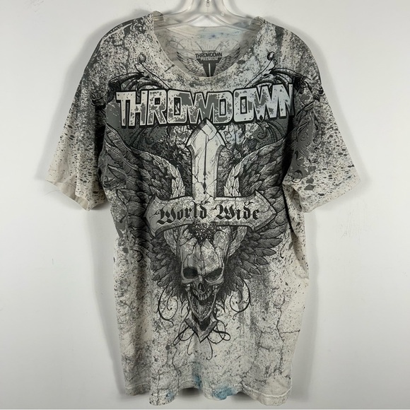 ❤️ THROWDOWN Gray Graphic Men's Shirt XXL - Picture 3 of 11